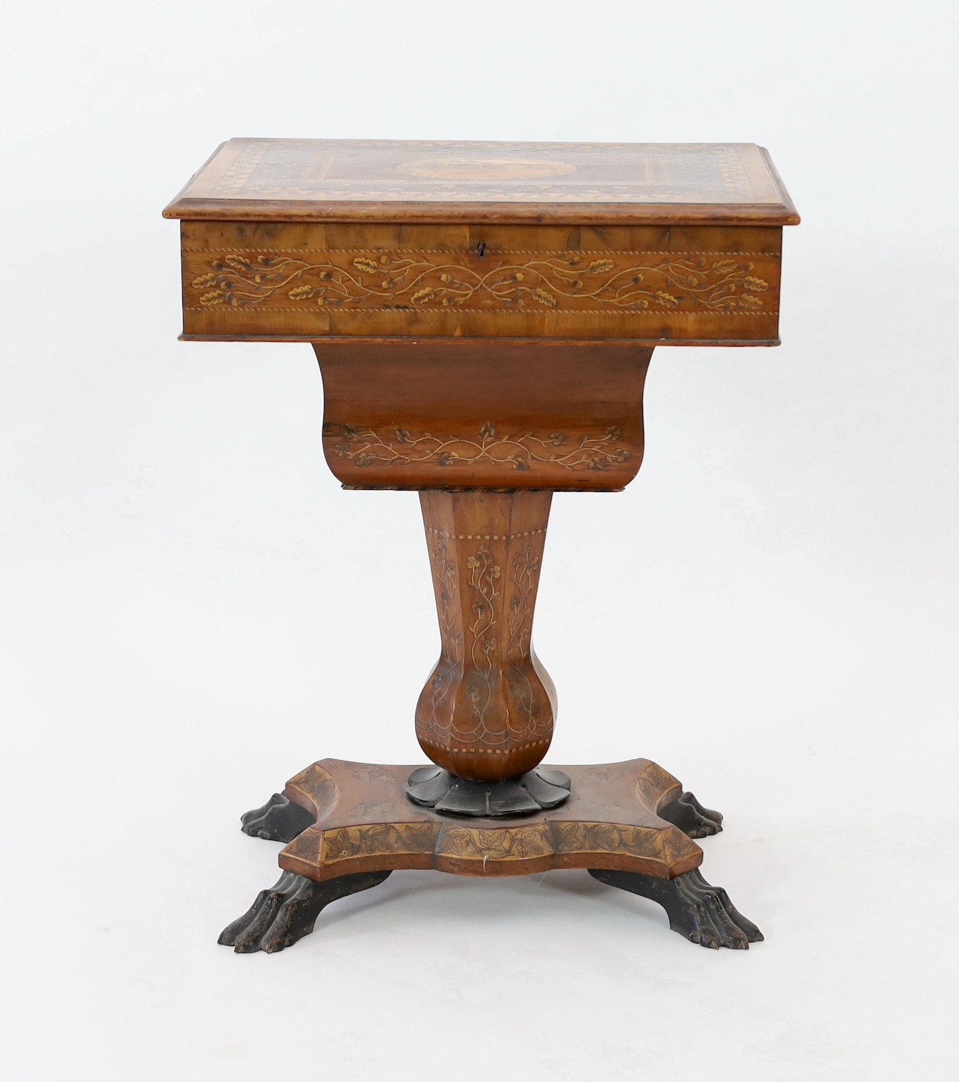 An early 19th century Irish Killarney arbutus work table, W.58cm D.44cm H.76cm